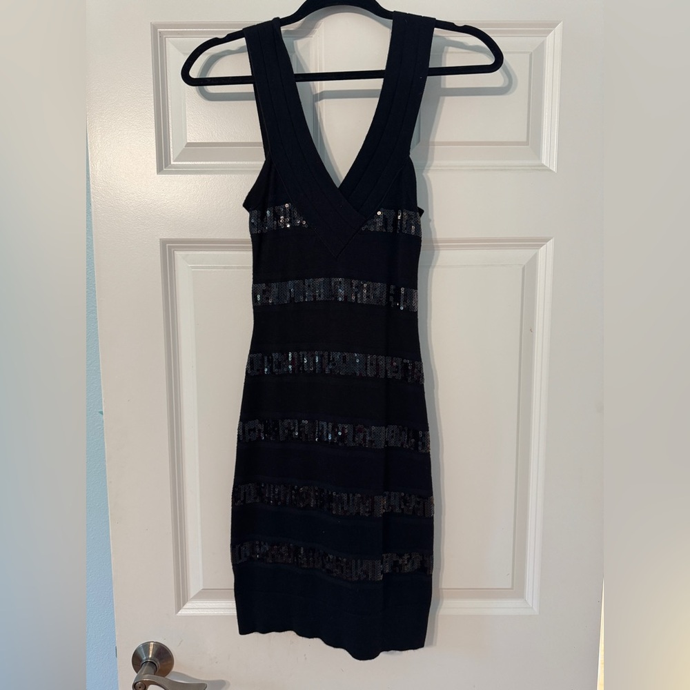 Guess Black Sleeveless V-Neck Mini Dress
